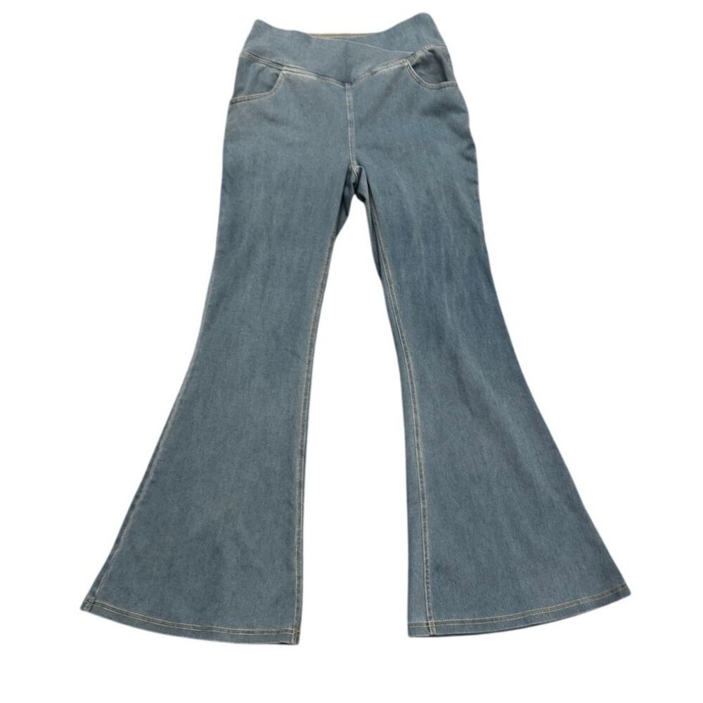 Halara Soft Denim Pull-On Flare Pants Blue Stretch Yoga Jeans Size M